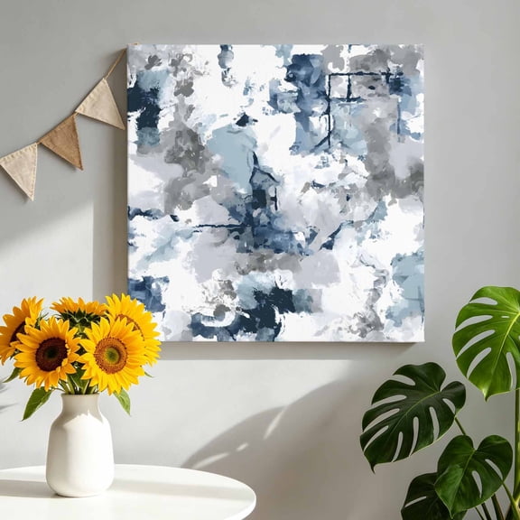Abstract Watercolor Canvas Wall Art, Gray Blue White Color Block Gradient Framed Canvas Wall Decor Picture Print Artwork Decorations for Living Room Office Ready to Hang 8" x 8"