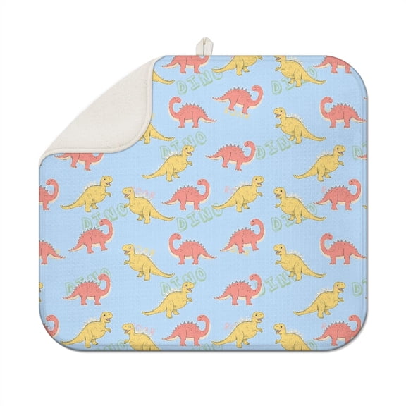 Abstract Watercolor Dinosaur Dish Drying Mat - Artistic Dino Print Microfiber Counter Pad, Multipurpose & Durable 18x16