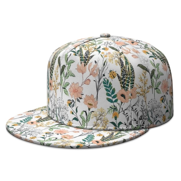 Abstract Watercolor Floral Snapback - Flat Brim Fashion Baseball Hat