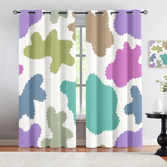 Abstract Watercolor Graffiti Art Grommet Drapes For Bedroom, Mid-Century Modern Geometric Curtains For Privacy, Washable Blackout Window Curtain For Living Room Kitchen 21"W x 45"L (Pack of 2)