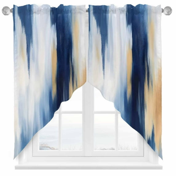 Abstract Watercolor Graffiti Art Swag Curtain Valance for Windows, Blue Gold Gradient Window Treatments Short Swag Topper for Kitchen Windows Bathroom Bedroom, 36"x36"