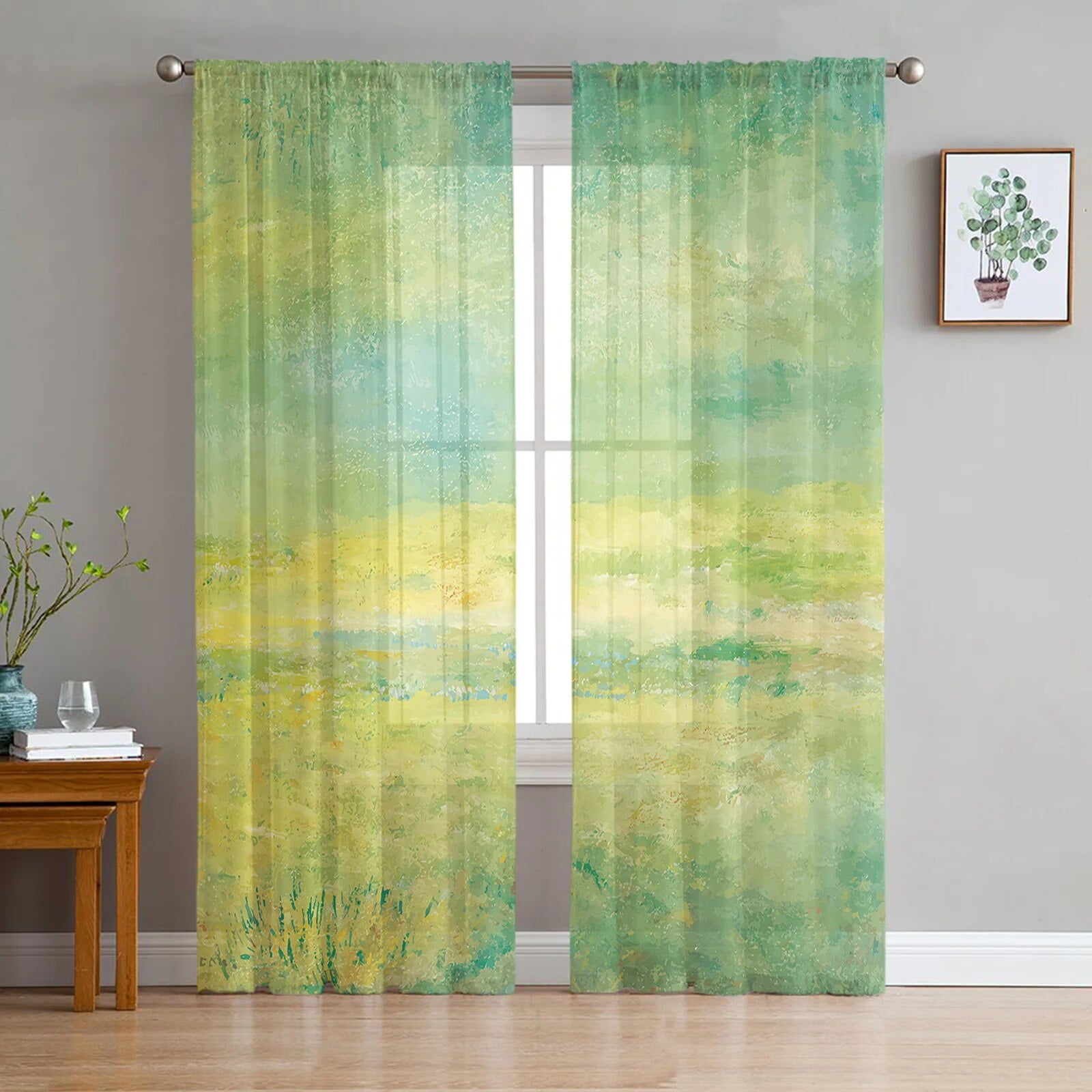 Abstract Watercolor Green Colored Sheer Curtains for Living Room Abstract Watercolor Green Colored Sheer Curtains for Living Room