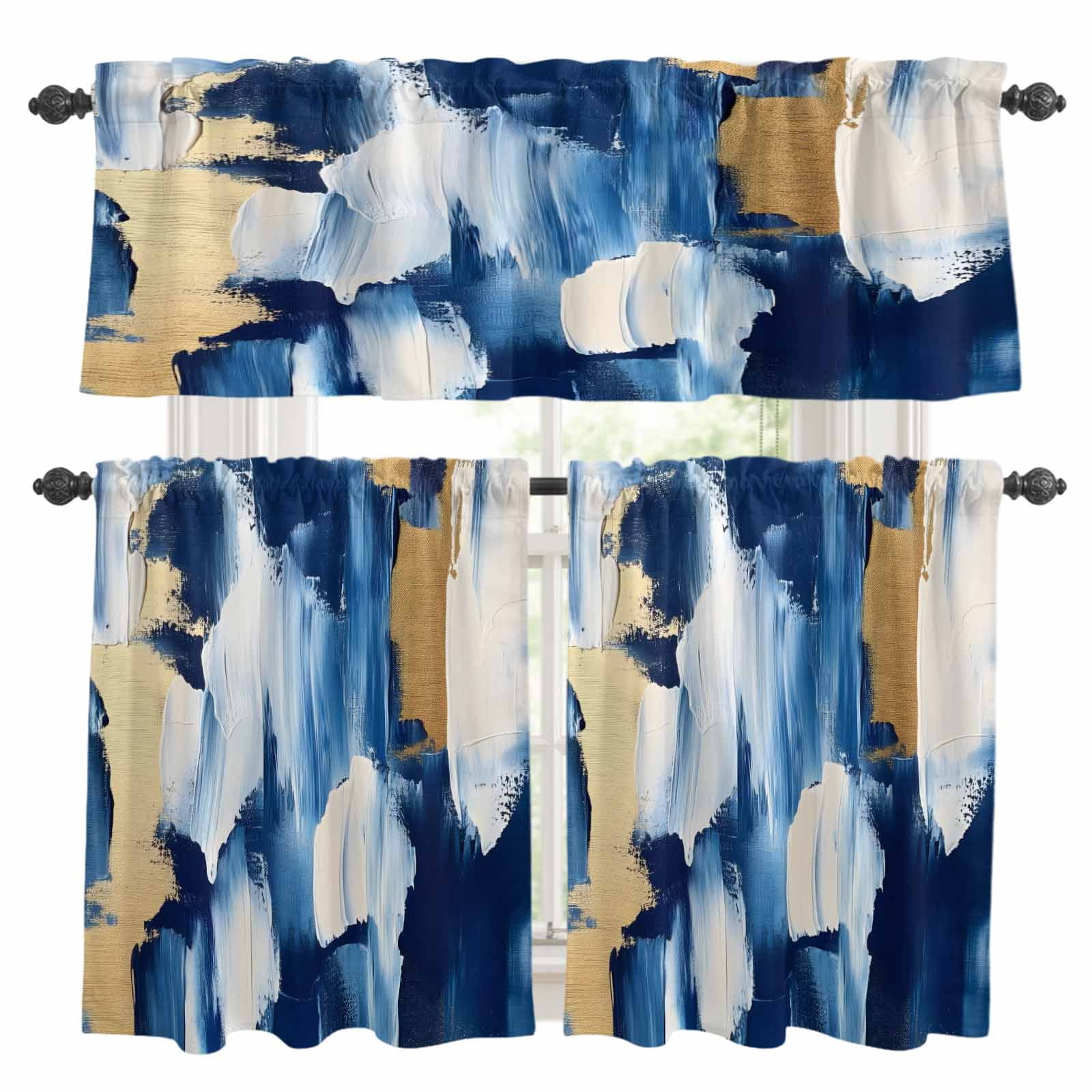 Abstract Watercolor Kitchen Curtains Valances and Tiers Set of 3 ...