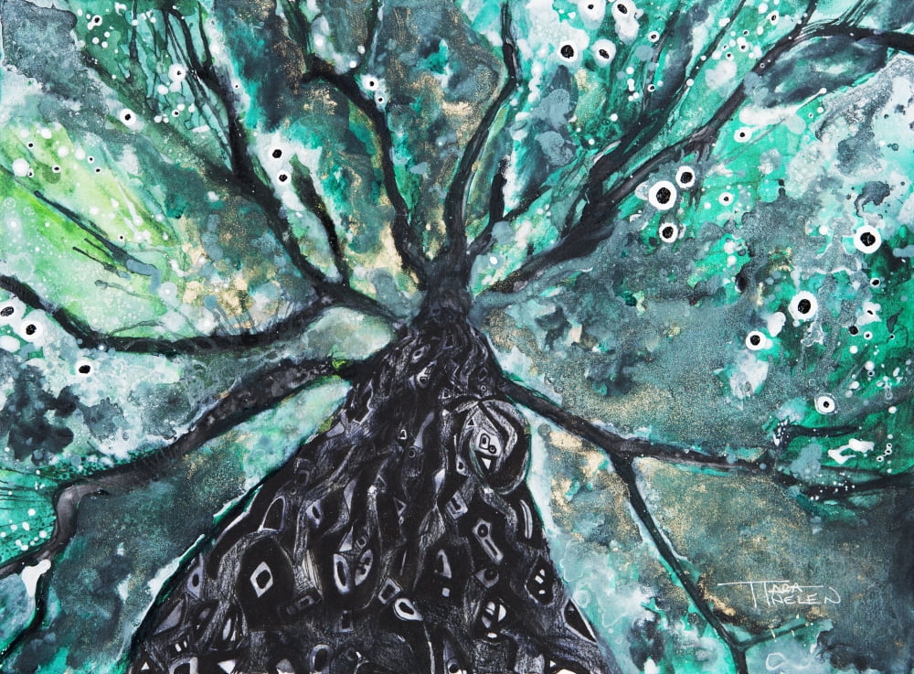 Abstract Watercolor Painting Of A Tree And Its Branches Canvas Art - Tara Thelen Design Pics (36 x 26)