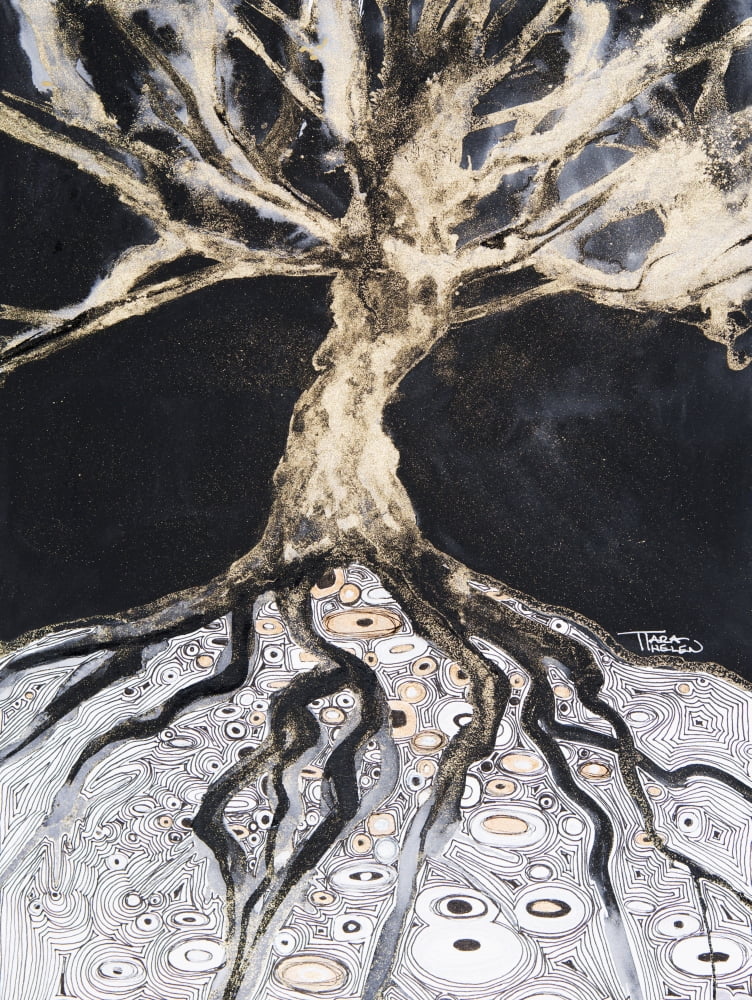 Abstract Watercolor Painting Of A Tree And Its Roots Canvas Art - Tara Thelen Design Pics (13 x 17)
