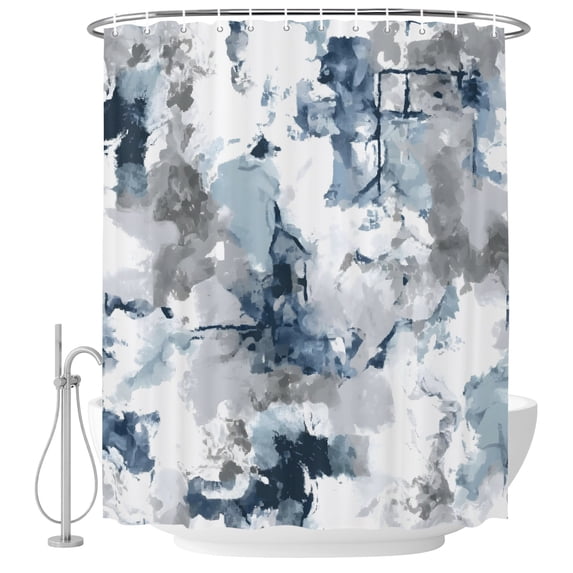 Abstract Watercolor Shower Curtain for Bathroom, Gray Blue White Color ...
