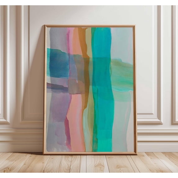Abstract Watercolor Style Brushstroke Art Print Teal Pink Orange Purple ...