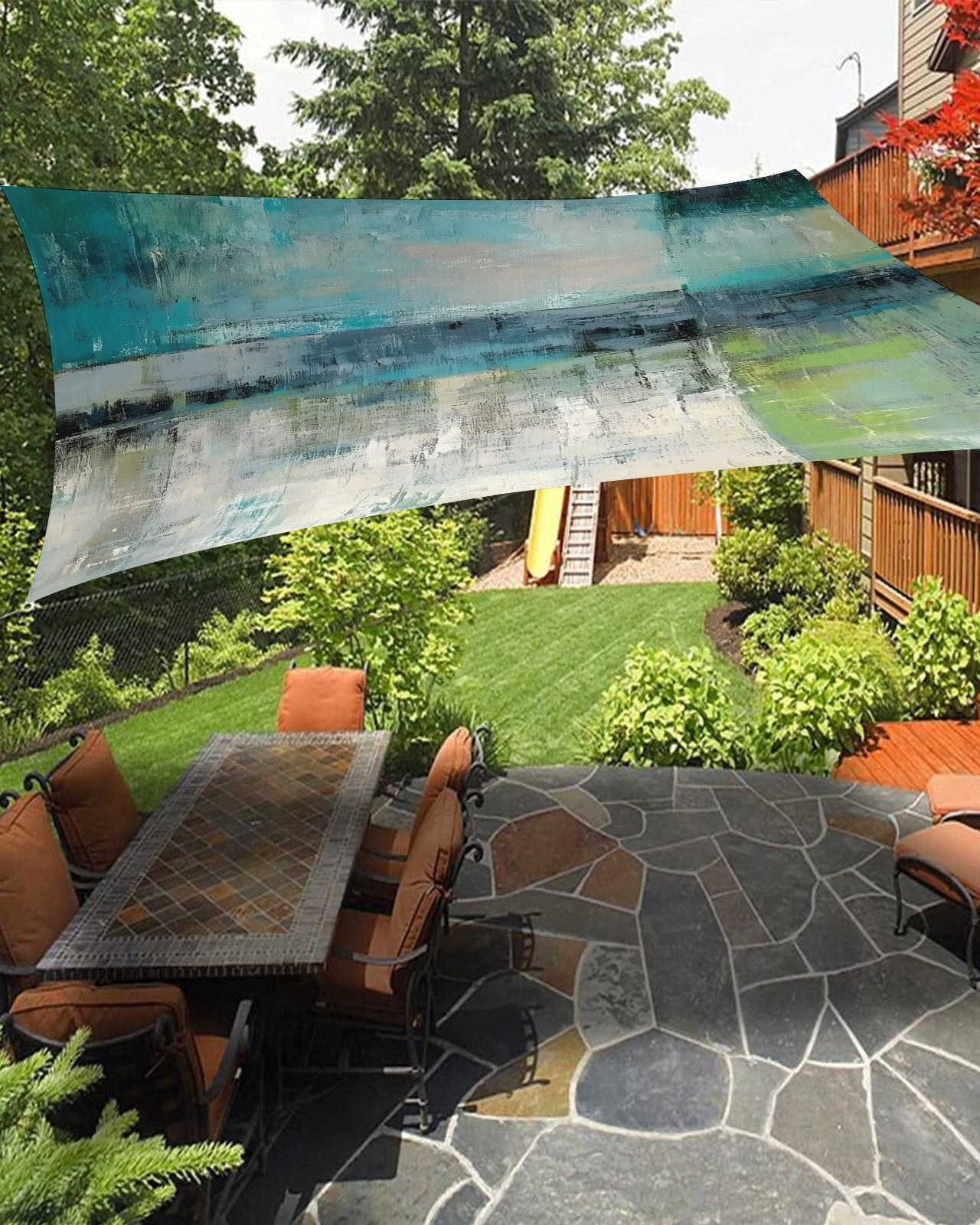 Abstract Watercolor Sun Shade Sail 14'X18' Street Art Green Gradient UV ...