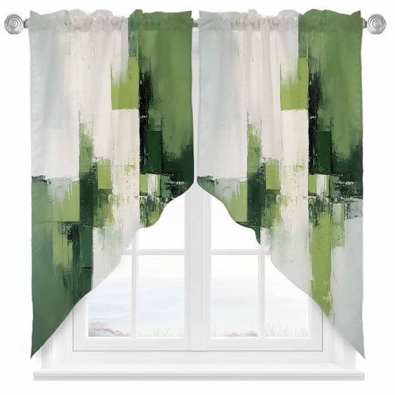 Abstract Watercolor Swag Curtain Valance for Windows, Black Green Fluid Blending Window Treatments Short Swag Topper for Kitchen Windows Bathroom Bedroom, 28"x36"