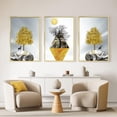 thumbnail image 1 of Abstract Watercolor Teal Canvas Wall Art Poster Prints, Set of 3 Gold Aluminum Alloy Frame Geometric Plant Leaf Art Prints Wall Hanging Decor for Every Occasion, 1 of 7