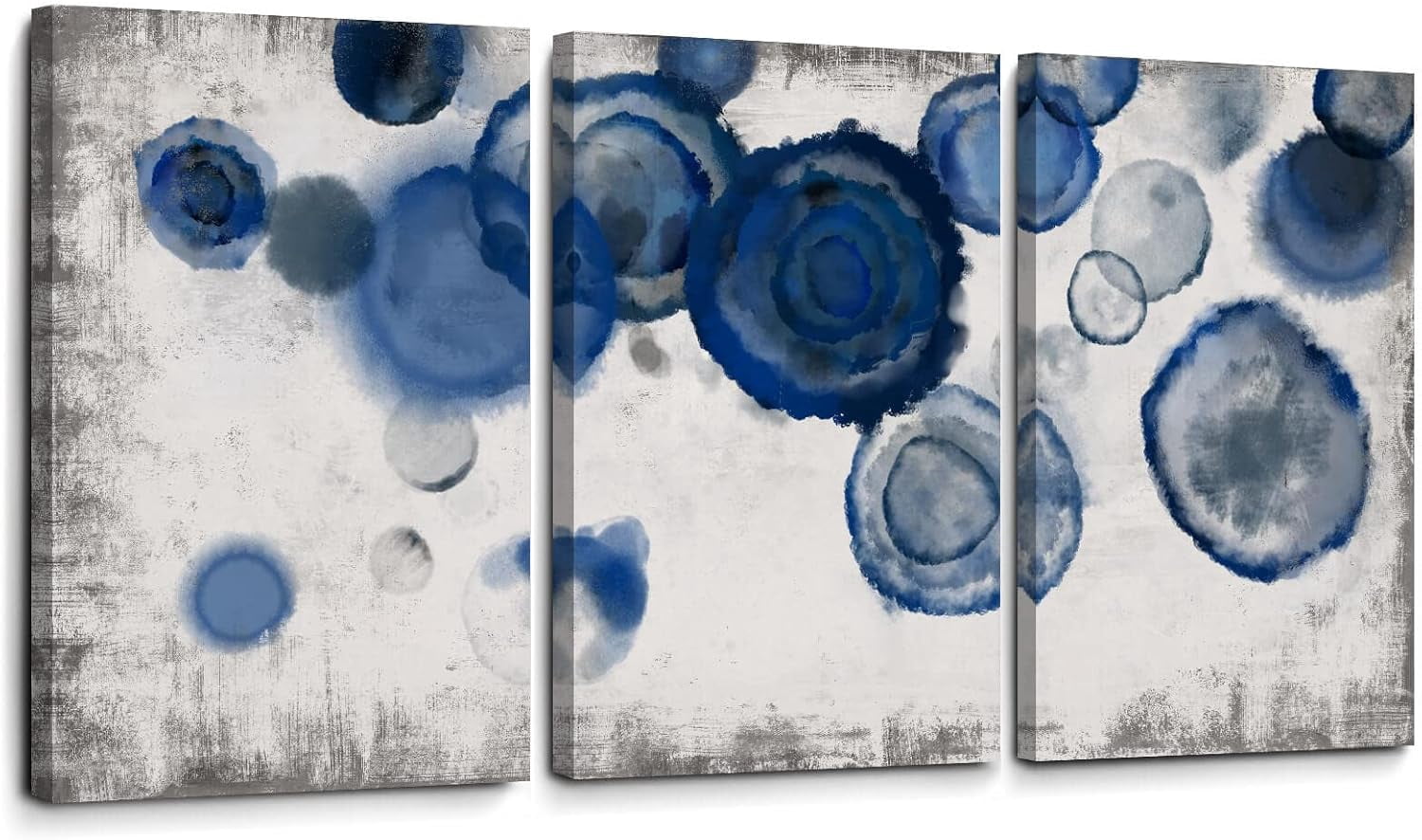 Abstract Watercolor Wall Painting Pictures for Bathroom Wall Decor Navy Blue Canvas Prints Blue and White Wall Art for Bedroom Kitchen Office 12"x16"x3p