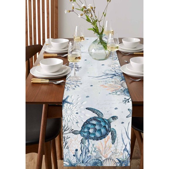 Abstract Watercolor Wave Texture Table Runner 13x36in Non-Slip Cotton Linen Table Runners, Modern Gradient Stripe Dresser Scarves TableRunner for Dinner Kitchen Dining Wedding Party
