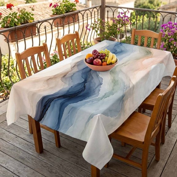 Abstract Watercolor Wavy Stripe Table Cloth 60x84in, Waterproof Rectangle Tablecloth Wipeable Tablecloths Fluid Gradient Texture Table Covers for Dining Tables Party Indoor Outdoor