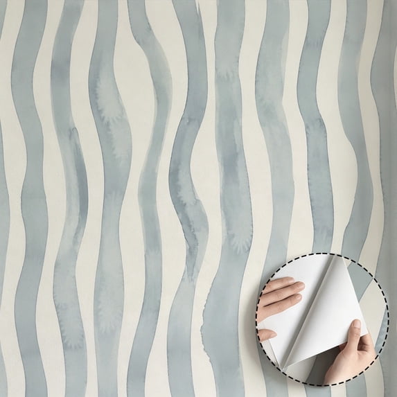 Abstract Watercolor Wavy Stripes Wallpaper, Minimalist Aesthetic Modern, Peel and Stick Wallpaper, Waterproof Wall Decoration for Living Room, Bedroom, Bathroom, Kitchen Cabinet, 17.7 * 118 in