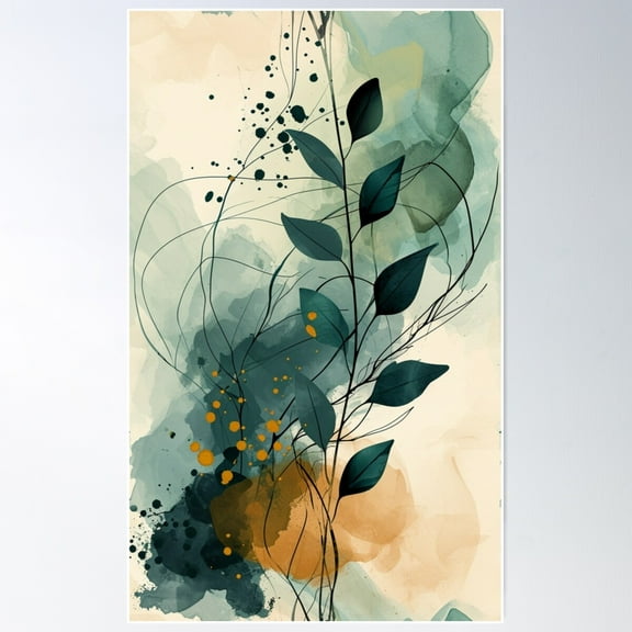 Abstract Watercolour Autumn Leaves Poster Wall Art, Modern Wall Decor For Living Room Bedroom, 8x12 UNFRAMED
