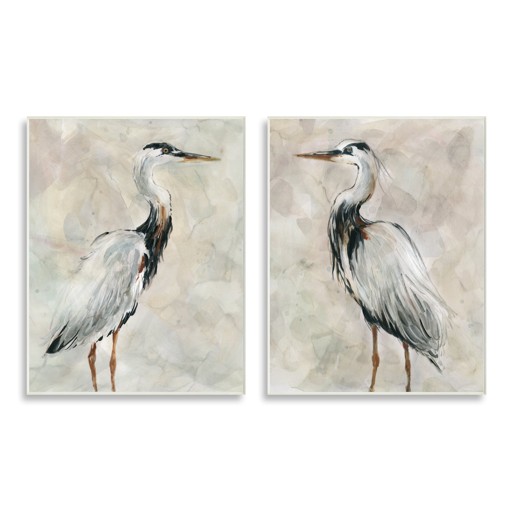 Abstract Watercolour Great Heron Birds Expressive Tan Feathers 10 in x 15 in Framed Painting Art Prints, by Stupell Home Décor Set of 2