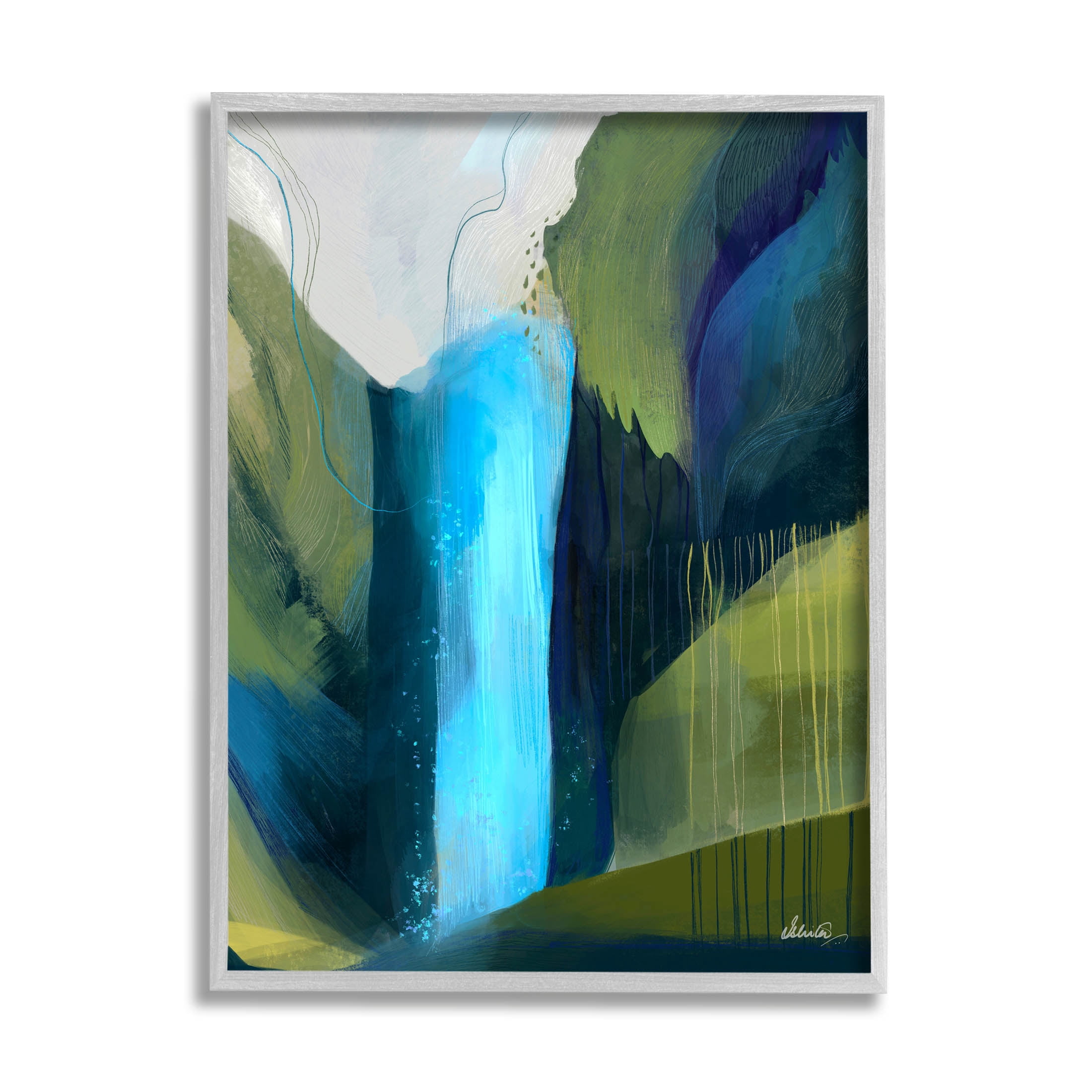 Abstract Waterfall Layered Landscape Abstract Graphic Art Gray Framed Art Print Wall Art