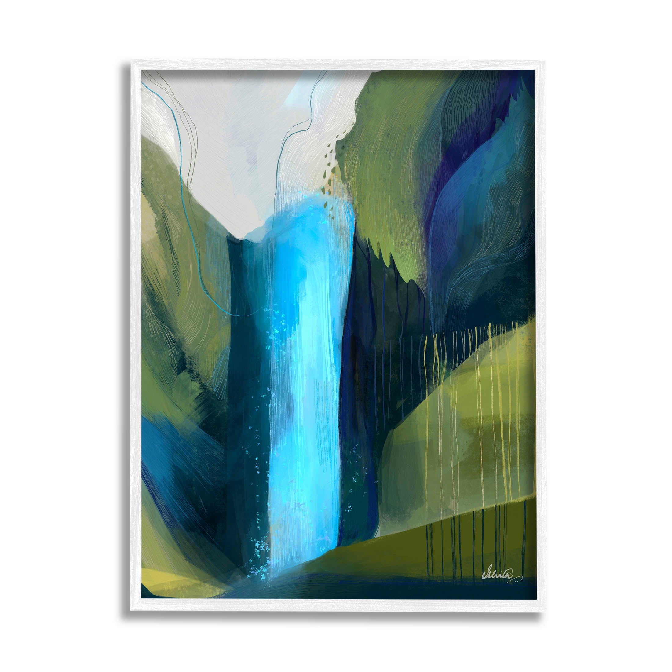 Abstract Waterfall Layered Landscape Abstract Graphic Art White Framed Art Print Wall Art