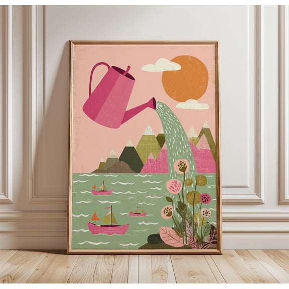 Abstract Watering Can Surreal Landscape Nature Dream Garden Decor Unframed Paper Print