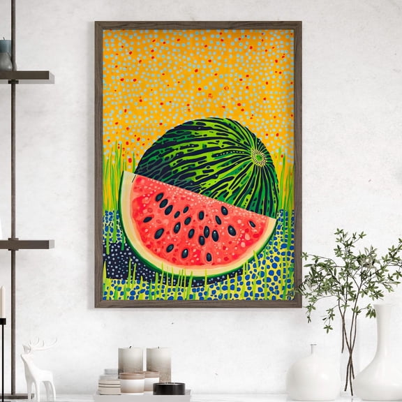 Abstract Watermelon Slice Illustration, Colorful Summer Pop Vibrant Dotted Fruit Wall Art Print