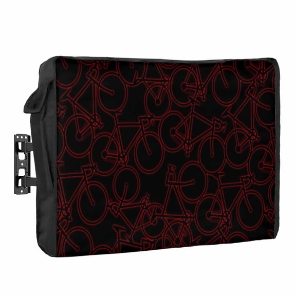 Abstract Waterproof Outdoor TV Cover, Red Bicycles Line Texture Modern Black Background Outside Weatherproof TV Enclosures for 30 to 32 Inch LCD Television Shield Flat Screen Protectors