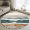 thumbnail image 1 of Abstract Wave 4FT Round Area Rugs for Living Room Lines Green White Brown Ombre Modern Art Ultra-Thin Non-Slip Round Rugs Machine Washable Low Pile Circle Carpet for Bedroom Kitchen Nursery, 1 of 9