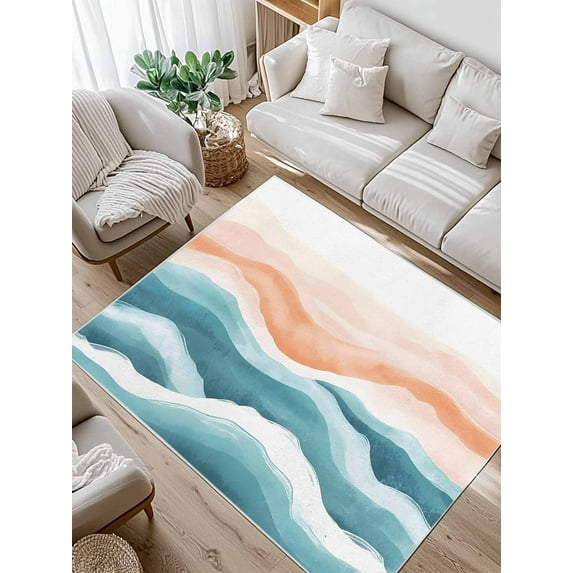 Abstract Wave Area Rug for Bedroom 5x7 Ft Watercolor Blue Modern Art Super Soft fuzzy Throw Rug Non-Slip Fluffy Plush Indoor Floor Carpet for Living Room Nursery Home Decor