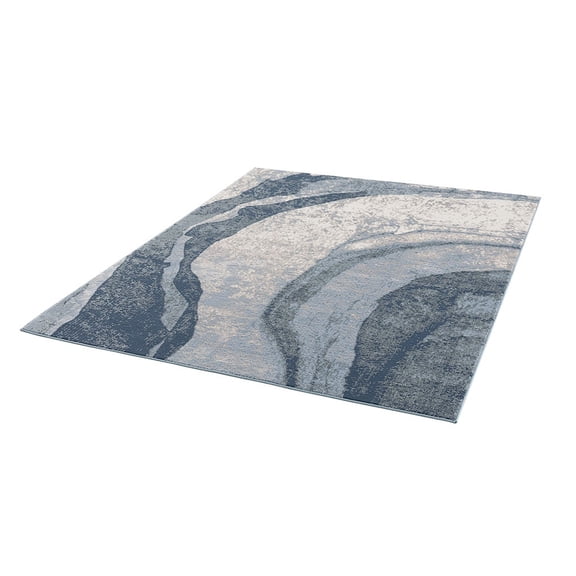 Abstract Wave Area Rug, Blue Art Deco Area Rug, Multicolor Wave Pattern Area Rug for Dining Room Living Room Bedroom