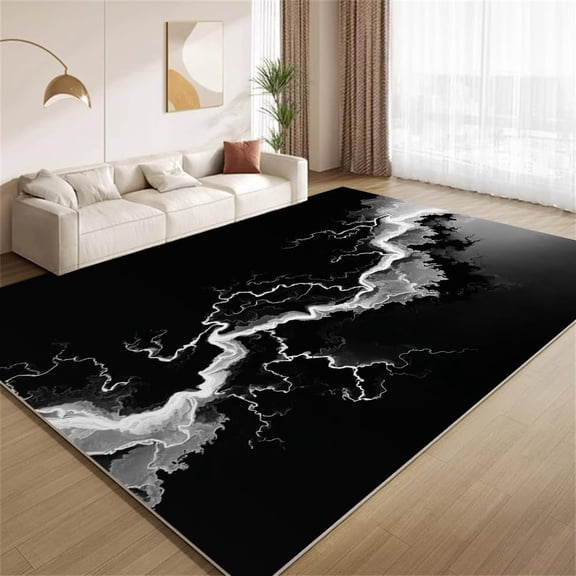 Abstract Wave Area Rugs, Black White Fluid Texture Carpet, Washable Non Slip Low Pile Soft Rug for Living Room Bedroom Entry Decor Mat 3ftx5ft