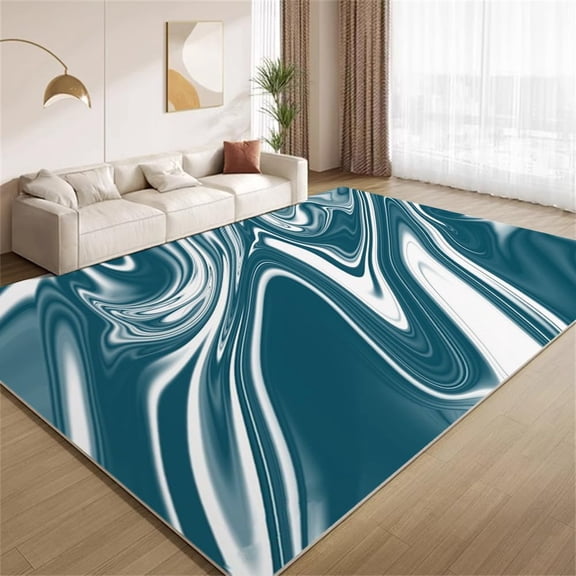 Abstract Wave Area Rugs, Blue White Fluid Swirl Carpet, Washable Non Slip Low Pile Soft Rug for Living Room Bedroom Study Decor Mat 2ftx3ft
