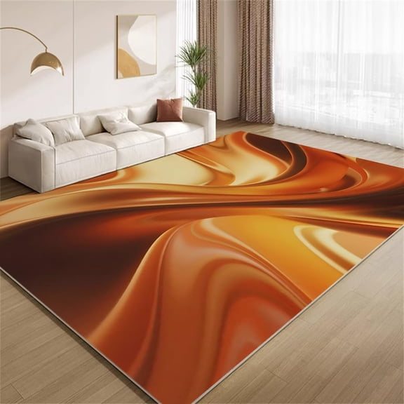 Abstract Wave Area Rugs, Golden Brown Burnt Orange Texture Carpet, Washable Non Slip Low Pile Soft Rug for Living Room Bedroom Entrance Decor Mat 5ftx8ft