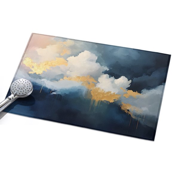 Abstract Wave Art Area Rugs 2x3ft Blue Gold Clouds Ocean Oil Painting Style Floor Rug Non Slip Low Pile Ultra Soft Throw Carpet for Entryway Indoor Entrance Kitchen Bathroom