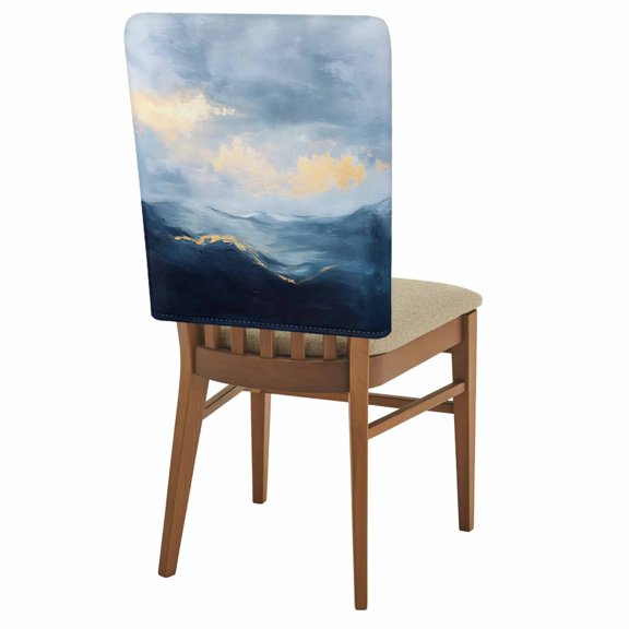 Abstract Wave Art Chair Back Covers Pack of 1, Blue Yellow Sunshine Oil Painting Style Removable Dining Seat Cover Washable Kitchen Chair Slipcovers Protective for Party Festival Decoration 19x20in
