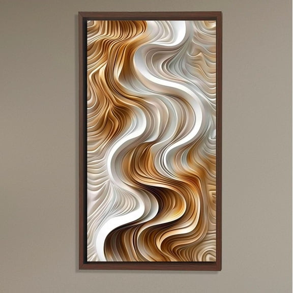 Abstract Wave Art, Modern Gold and Beige Wall Decor, Textured Fluid Flow Artwork for Living Room, Elegant Home Accent Poster Decor, Size 8x12 UNFFRAMED F03.1.8l1447