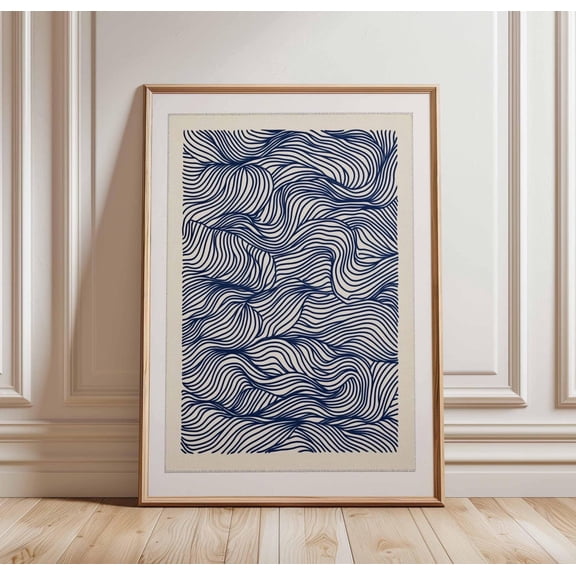Abstract Wave Art Poster Blue Line Minimalist Ocean Waves Wall Art Unframed Paper Print