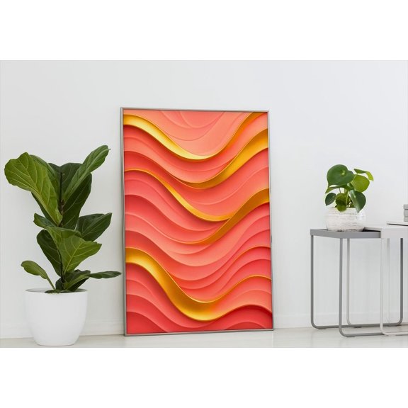 Abstract Wave Art Poster: Modern Minimalist Red Orange Effect, Unframed Poster Size 24x36