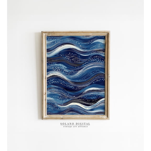 Abstract Wave Art Print Blue Coastal Tide Wall Art, Unframed Canvas 24x36in