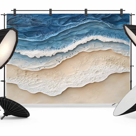 Abstract Wave Backdrop for Photography, Texture Blue Beige Gradient Brach Modern Art Photo Backdrop Portrait Background Party Banner Photo Backgrounds for Studio Booth Props, 7x5ft