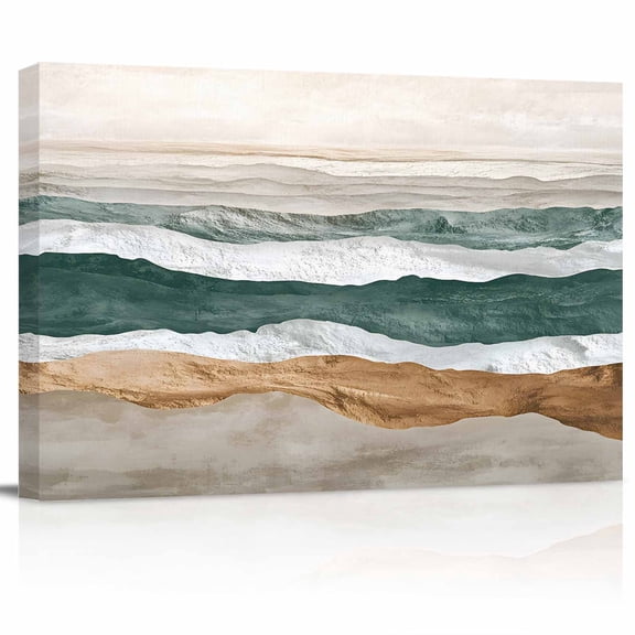 Abstract Wave Canvas Print Wall Art Lines Green White Brown Ombre Modern Art Pictures Painting Morden Artwork for Living Room Bedroom, Ready to Hang - 12"x16"