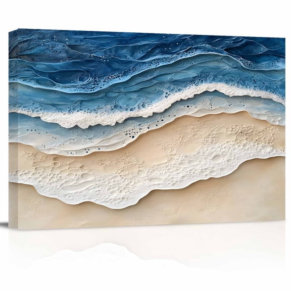 Abstract Wave Canvas Print Wall Art Texture Blue Beige Gradient Brach Modern Art Pictures Painting Morden Artwork for Living Room Bedroom, Ready to Hang - 12"x16"