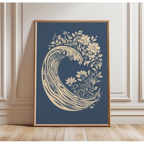 Abstract Wave Circle Poster Minimalist Ocean Japanese Water Decor, Unframed Poster