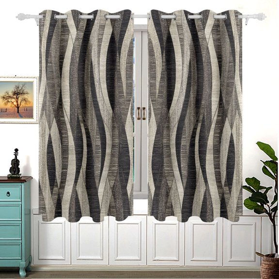 Abstract Wave Design 63x55in Window Curtain Panels 63x55in 2-Piece Heavy Duty 80% Light Blocking