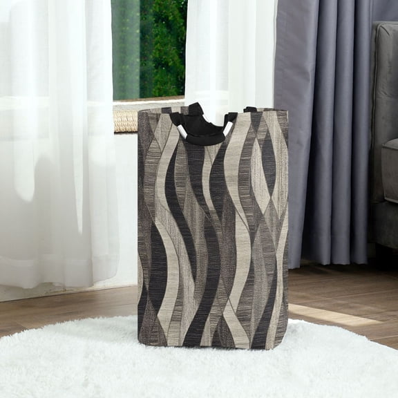Abstract Wave Design Foldable Laundry Hamper 12.6x11x22.7in with Handles for Bathroom Bedroom Storage