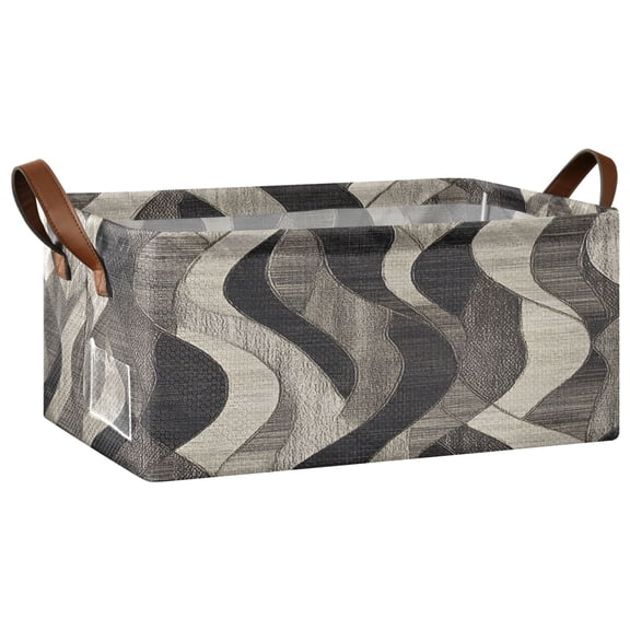 Abstract Wave Design Open Home Storage Bins Foldable Metal Frame Shelf Baskets 16.9x11.4x7.7in Water-Resistant