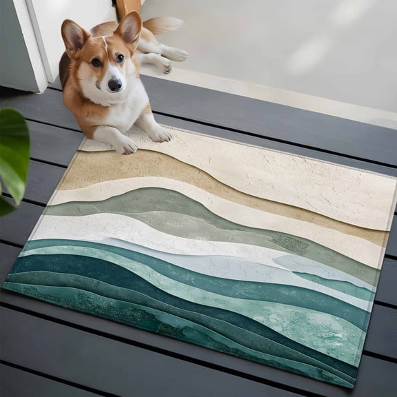 Abstract Wave Effect 2x3 Area Rugs for Living Room, Watercolor Blue Stripes Non Slip Floor Mat Washable Low-Profile Indoor Carpet for Bedroom, Dining Room, Bathroom