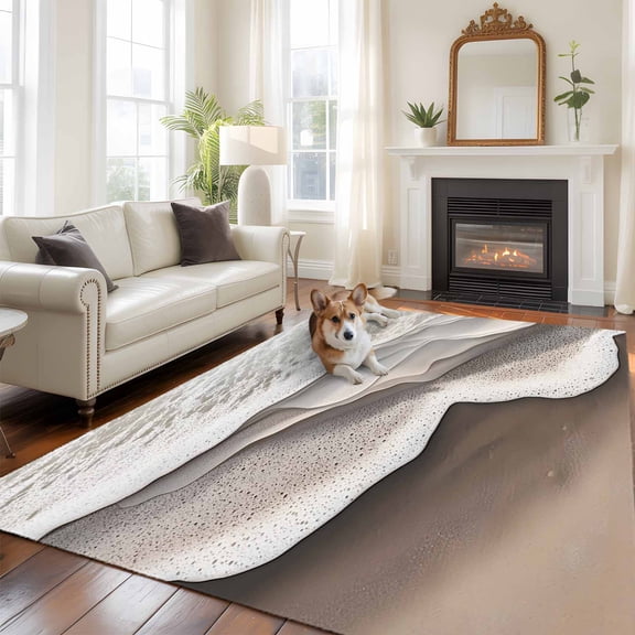 Abstract Wave Effect 5x7 Area Rugs for Living Room, Gary Brown Gradient Beach Non Slip Floor Mat Washable Low-Profile Indoor Carpet for Bedroom, Dining Room, Bathroom