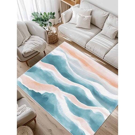Abstract Wave Effect Area Rug for Bedroom 2.7x5 Ft Blue Watercolor Modern Art Super Soft fuzzy Throw Rug Non-Slip Fluffy Plush Indoor Floor Carpet for Living Room Nursery Home Decor