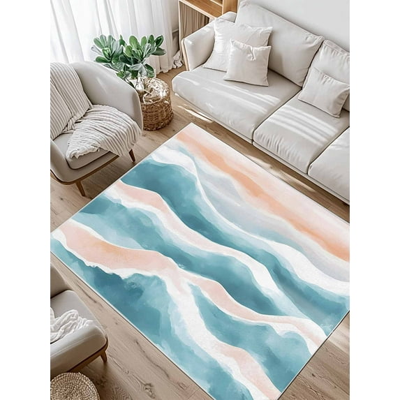 Abstract Wave Effect Area Rug for Bedroom 3x5 Ft Blue Watercolor Modern Art Super Soft fuzzy Throw Rug Non-Slip Fluffy Plush Indoor Floor Carpet for Living Room Nursery Home Decor