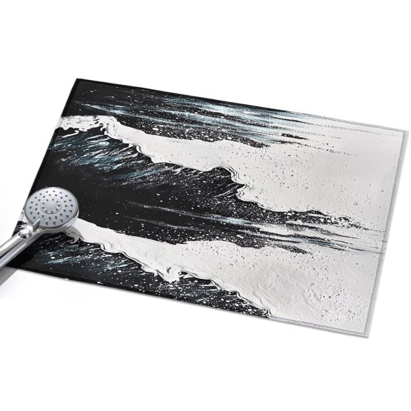 Abstract Wave Effect Area Rugs 2x3ft Retro Black White Beach Floor Rug Non Slip Low Pile Ultra Soft Throw Carpet for Entryway Indoor Entrance Kitchen Bathroom