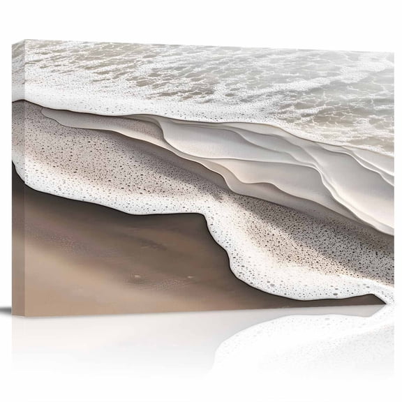 Abstract Wave Effect Canvas Print Wall Art Gary Brown Gradient Beach Pictures Painting Morden Artwork for Living Room Bedroom, Ready to Hang - 12"x16"